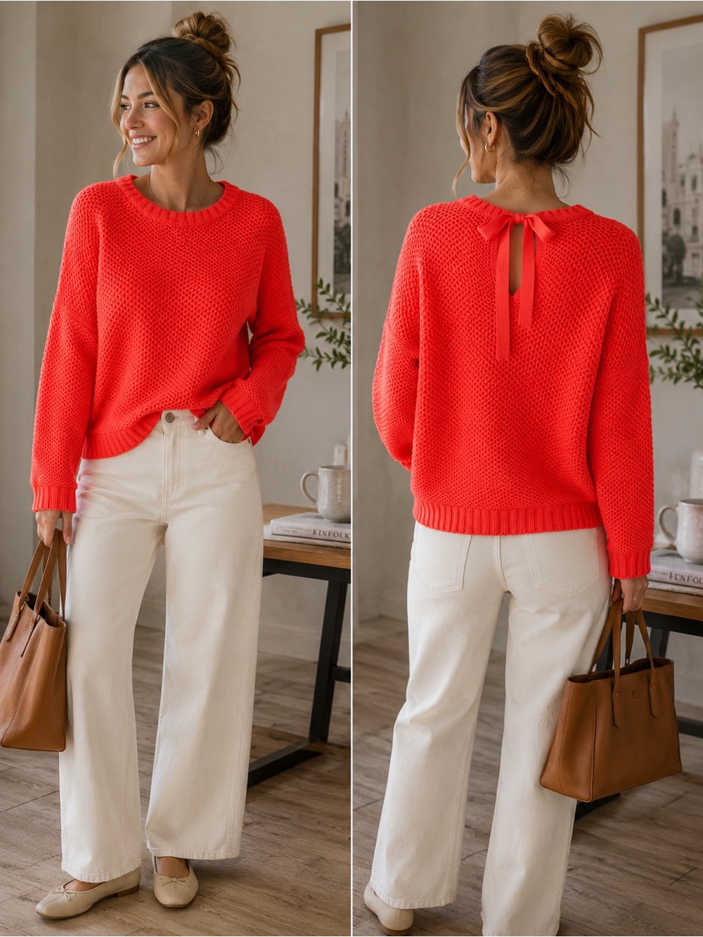 Ted Baker London Coral Textured Knit Sweater Bow Back Ted Size 2 US 6